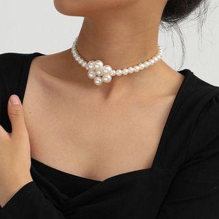 Faux Pearl Choker 3032 - Silver - One Size