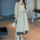 Double Breasted Trench Coat / Floral Midi A-line Dress