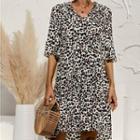 Leopard Print Flared Sleeve Mini A-line Dress