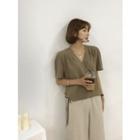 Pleated-shoulder Tie-side Wrap Top