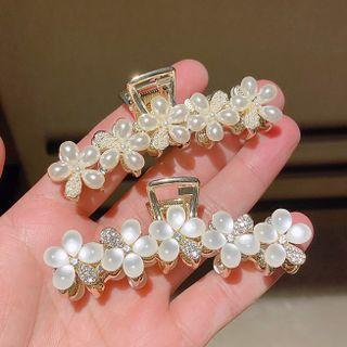 Flower Faux Pearl Cat Eye Stone Hair Clamp