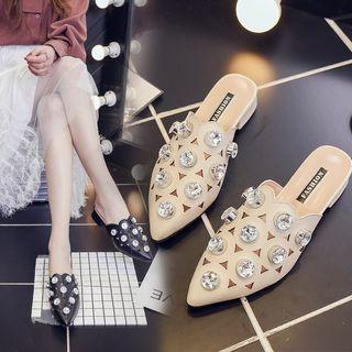 Rhinestone Block Heel Mules
