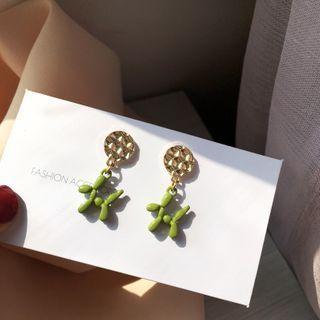 925 Sterling Silver Dog Dangle Earring 1 Pair - S953 Earrings - Gold & Green - One Size