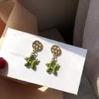 925 Sterling Silver Dog Dangle Earring 1 Pair - S953 Earrings - Gold & Green - One Size