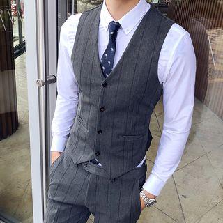 Pinstriped V-neck Buttoned Vest