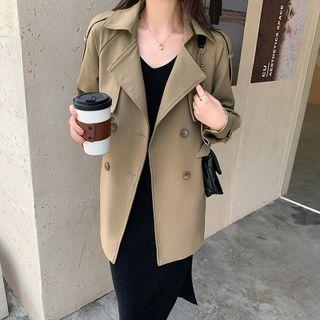 Long-sleeve Lapel Lace-up Medium Long Trench Coat