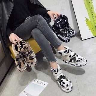 Cow Print Embellished Furry Short Boots