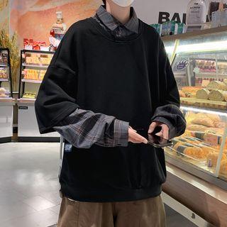 Inset Gingham Shirt Sweatshirt