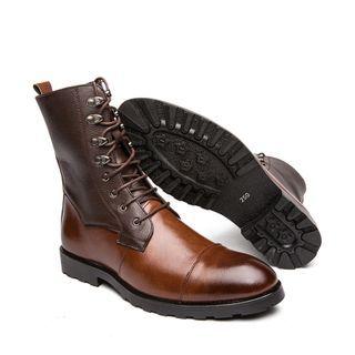 Faux-leather Lace-up Panel Short Boots