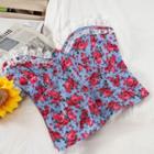 Floral Print Lace Trim Strapless Camisole Top Floral Print - Blue - One Size