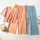 Set: Drawstring Crop T-shirt + Wide-leg Pants