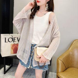 Open-front Pointelle Knit Cardigan