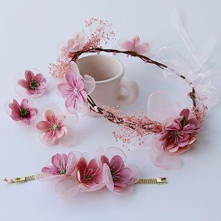 Wedding Set: Floral Hair Band + Hair Clip + Bracelet + Ring