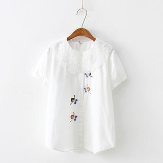 Short-sleeve Cartoon Embroidered Blouse