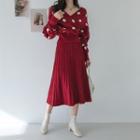 Set: Polka-dot Wrapped Knit Top + Midi Dress