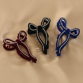 Flocking Bow Rhinestone Hair Clamp