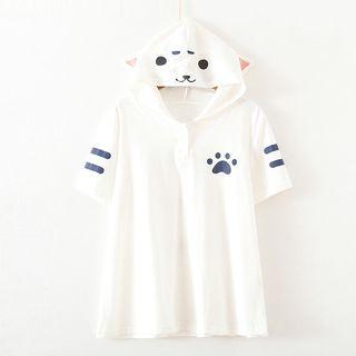 Cat Ear Hooded Short-sleeve T-shirt
