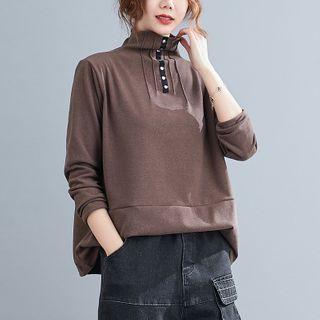 High-neck Buttoned Top