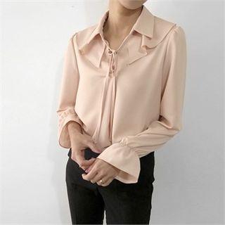 Tie-neck Layered-collar Chiffon Blouse