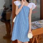 Eyelet Trim Sleeveless Patterned Mini A-line Dress As Shown In Figure - One Size