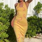 Halter Print Knit Bodycon Dress
