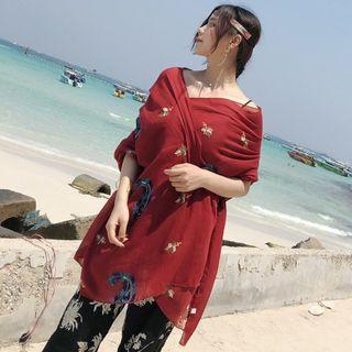 Embroidered Shawl Wine Red - 180cm X 90cm