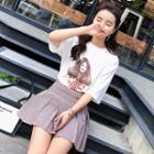 Set: Printed Short-sleeve T-shirt + Pleated Skirt