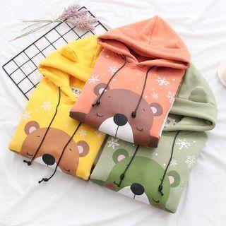 Two Tone Bear Print Fleece Lined Hoodie