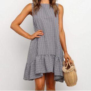 Gingham Sleeveless Shift Dress