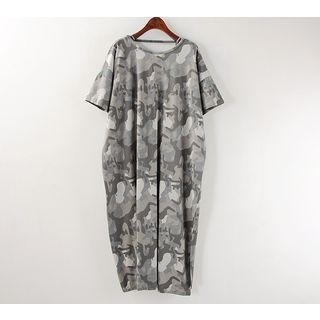 Short-sleeve Camo Print Midi Dress