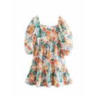 Puff-sleeve Fruit Print Mini Dress