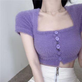 Short-sleeve Square Neck Knit Crop Top
