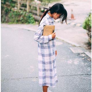 Plaid Band Waist Midi Shirtdress