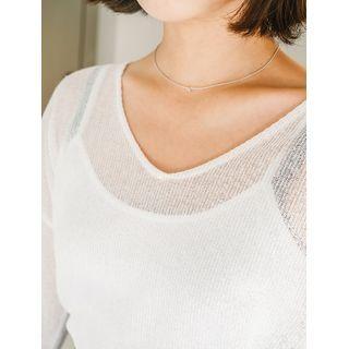 Plus Size V-neck Sheer Knit Top