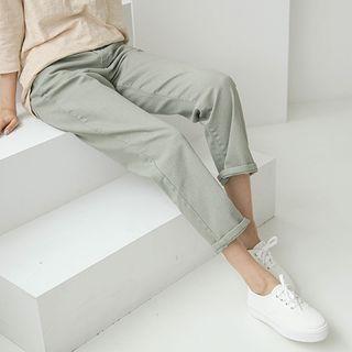 Colored Band-waist Straight-cut Pants