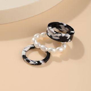 Set Of 3: Resin / Faux Pearl Ring (various Designs)