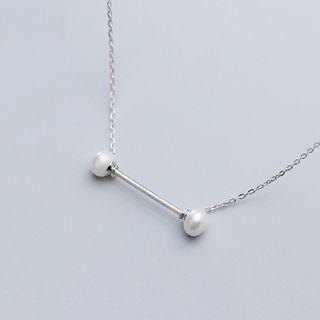 925 Sterling Silver Faux Pearl Bar Pendant Necklace Necklace - One Size