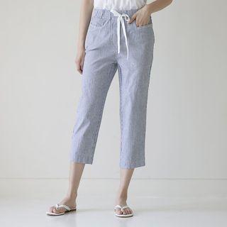 Band-waist Stripe Cropped Pants