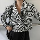 Zebra Print Cropped Blazer Zebra - Black & White - One Size