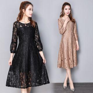 3/4 Sleeve Plain Lace Sheath Dress