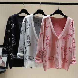 V-neck Rabbit Pattern Cardigan