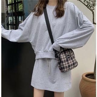 Set: Plain Long-sleeve Sweatshirt + Skort