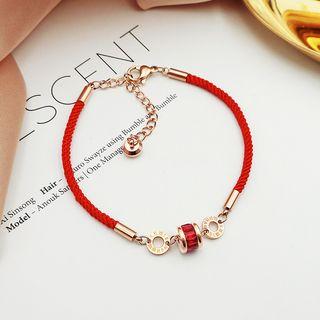 Stainless Steel Rhinestone Red String Bracelet