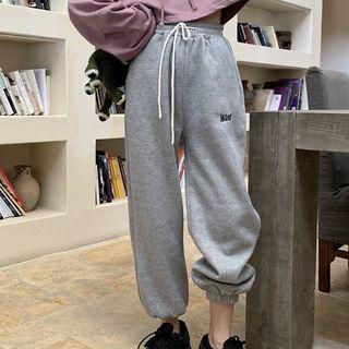 Fleece-lined Letter Embroidered Jogger Pants