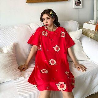 Picture Printed Short-sleeve Dress