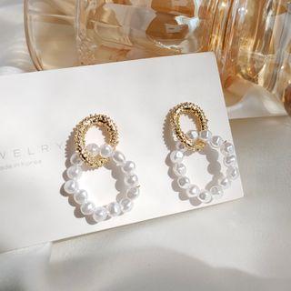 Alloy Faux Pearl Hoop Dangle Earring