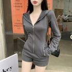 Hooded Long-sleeve Zip-up Romper