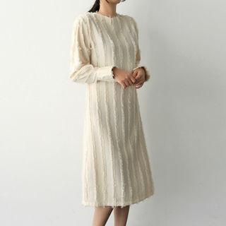 Round-neck Fringed-trim Midi Dress