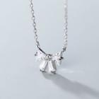925 Sterling Silver Rhinestone Bow Pendant Necklace S925 Silver - Silver - One Size