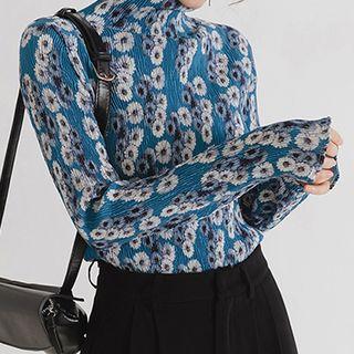 Mock-turtleneck Floral Print Blouse